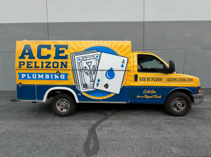 Ace Pelizon Plumbing truck with royal flush branding